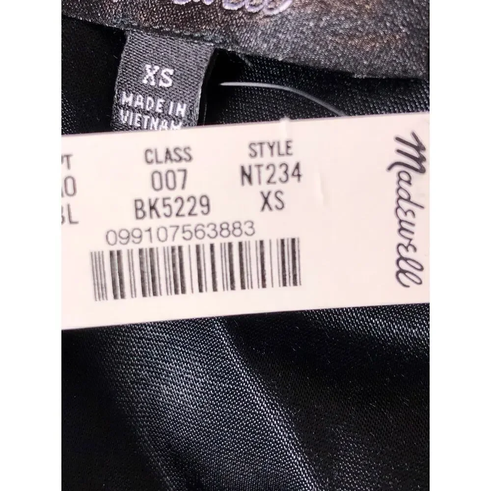 Madewell Shirred Top Satin Puff Sleeve Black NWT XS